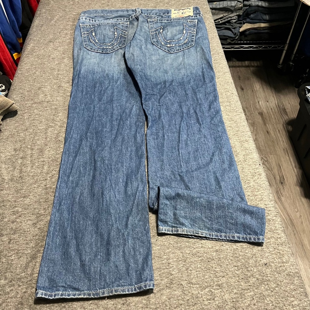 True Religion Section Straight Jeans 38x36 Blue Baggy Flared Made in USA Mens